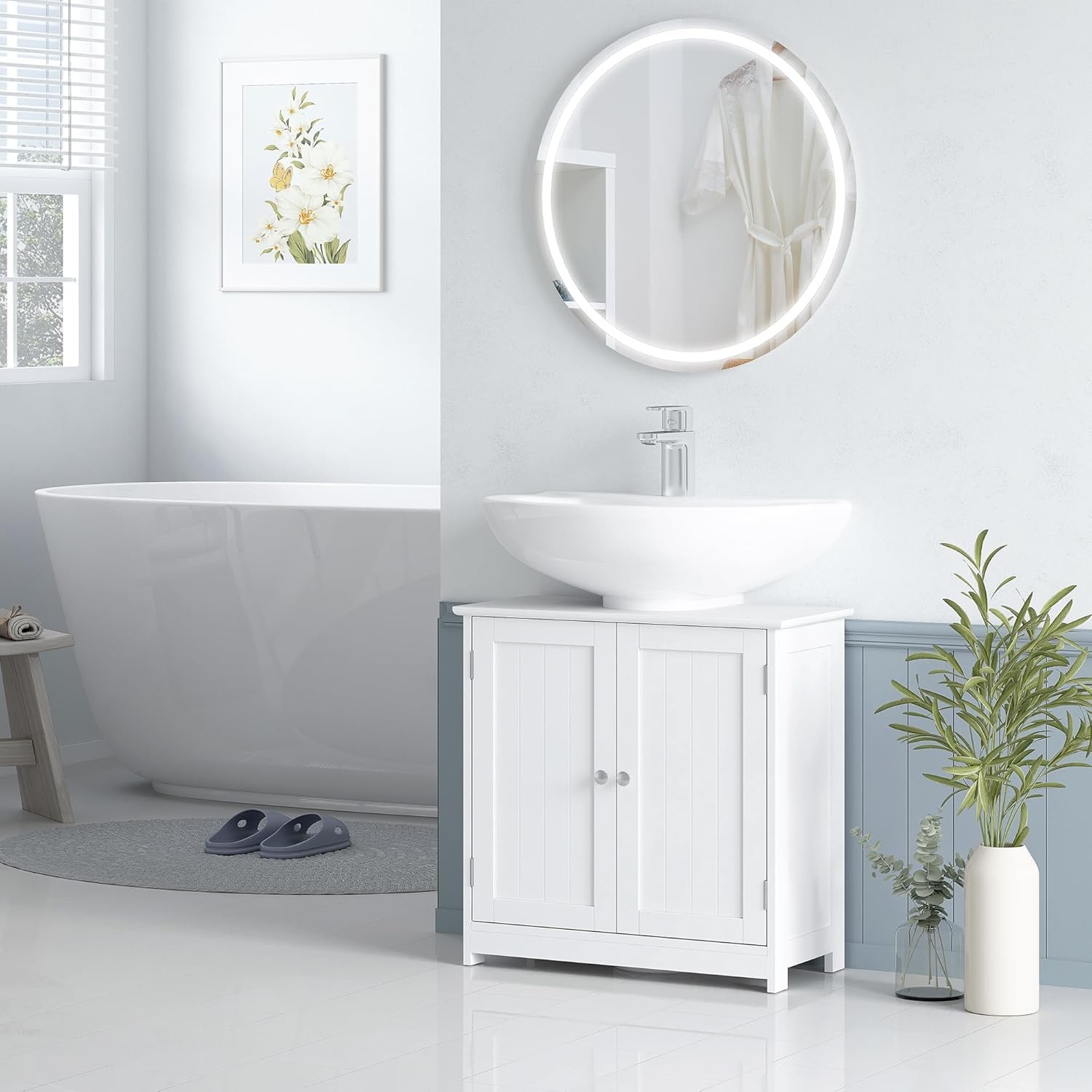23.5″ Pedestal Sink Storage Cabinet Freestanding Bathroom Under Sink Cabinet W/