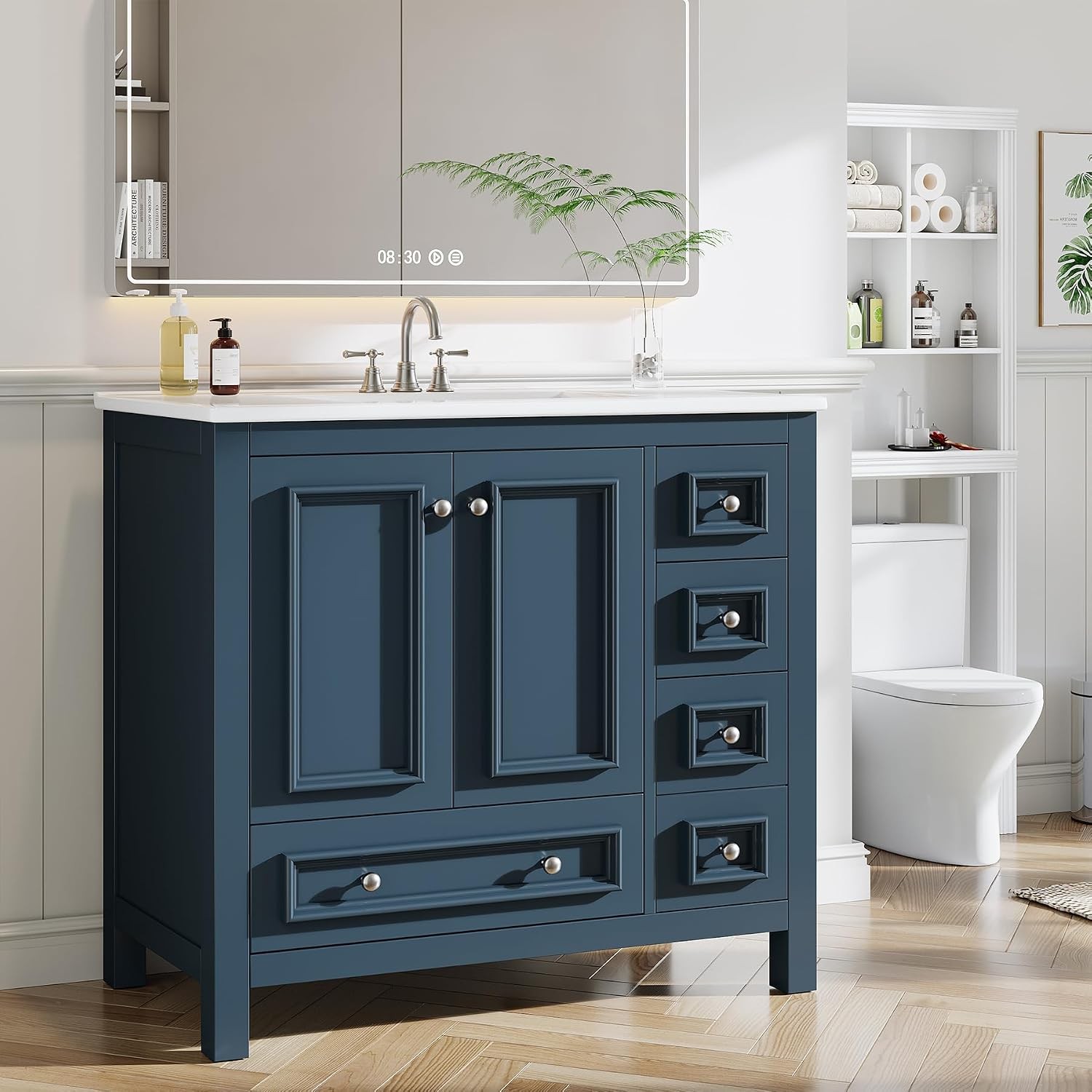 36″Bathroom Vanity with Sink, Freestanding Bathroom Vanities Cabinet w/ 4 Drawer