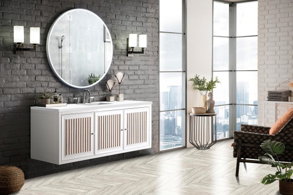 60″ James Martin Athens E645-V60S-GW-3WZ Vanity Cabinet White Zeus Silestone Top