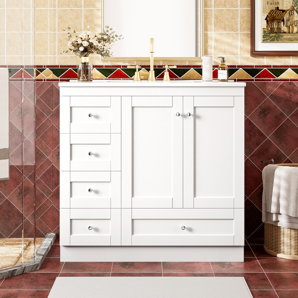 36″ Bathroom Vanity w/Sink,4 Drawers,Freestanding Vanity Storage Cabinet,2 Doors