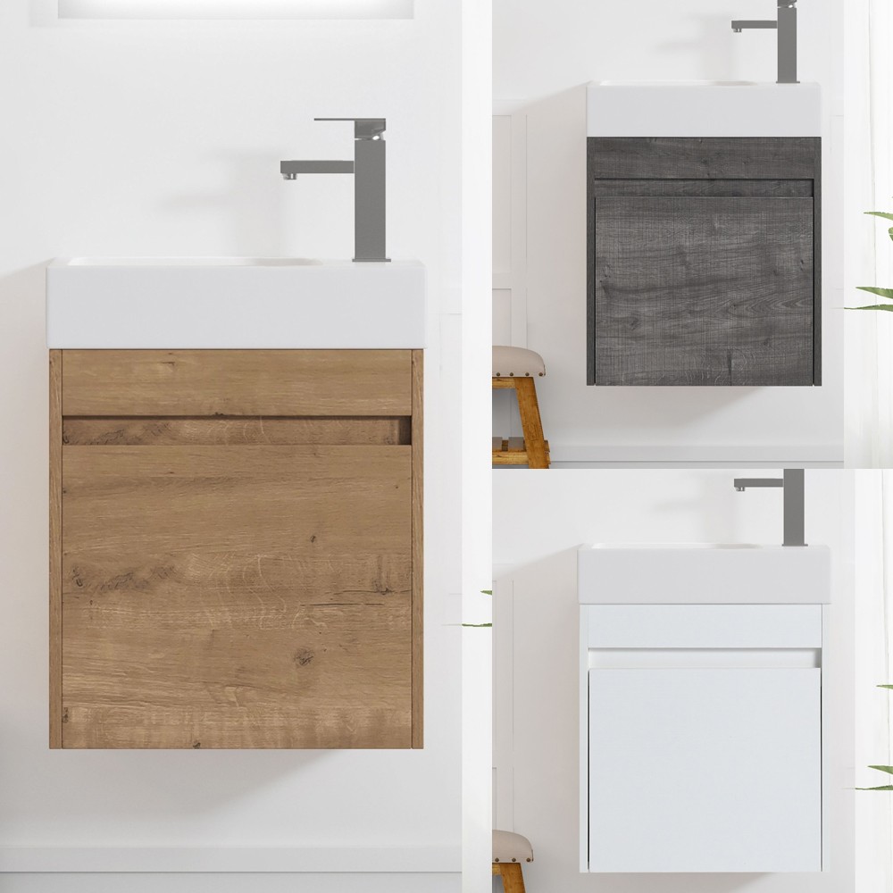 18” Floating Wall-Mounted Bathroom Vanity w/ Resin Sink Soft-Close Cabinet Door