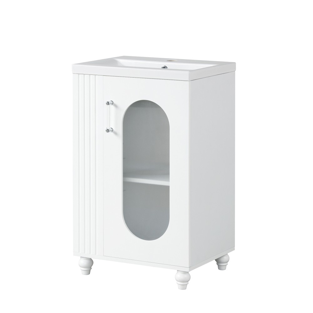 Bathroom Vanity W Sink Adjustable Double Shelves Solid Wood and MDF Construction