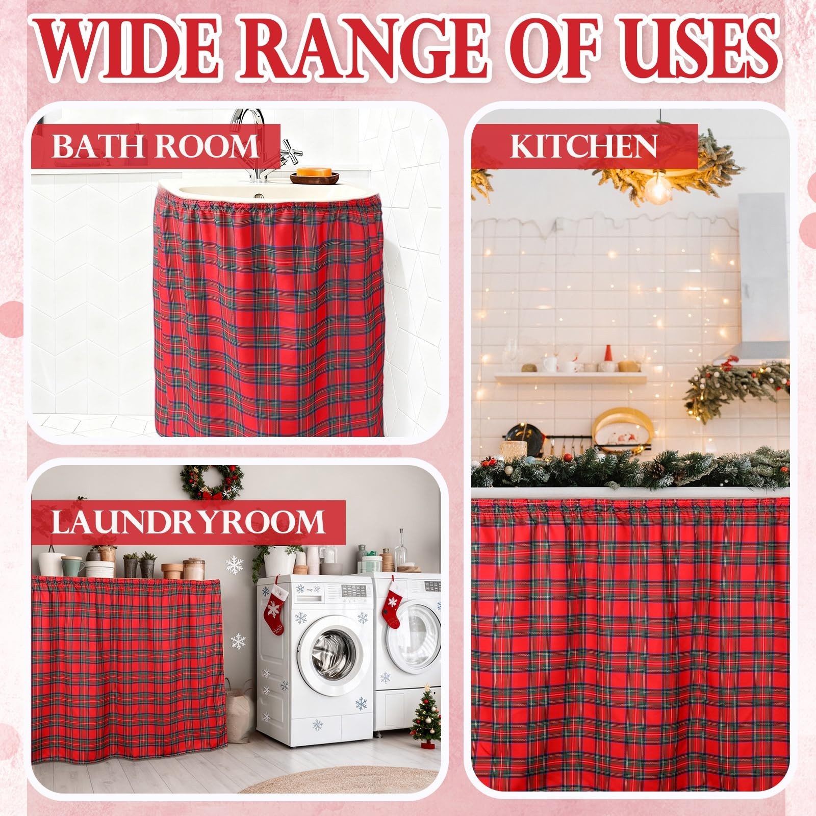 Self-Adhesive Sink Skirt, 55″x32″ Waterproof Fabric Under Sink Cover with Dia…