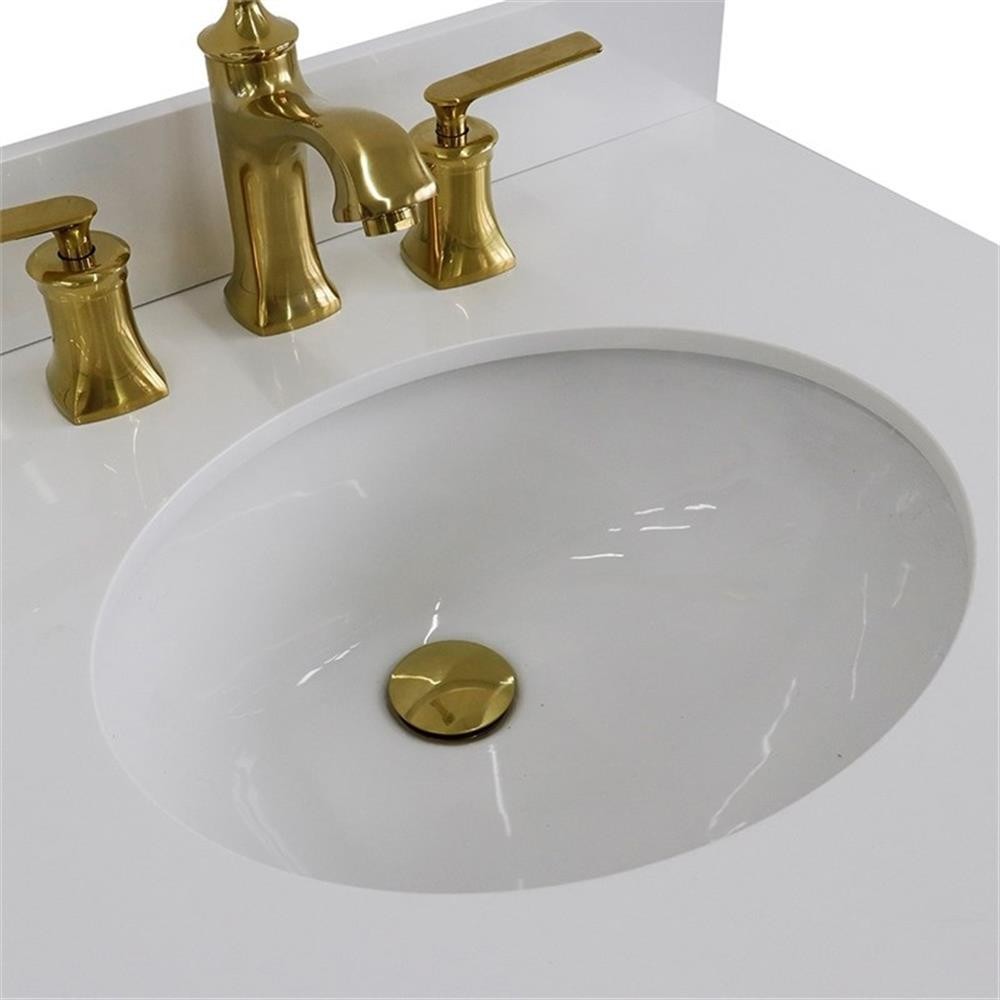 61 in. Double Wooden Vanity Dark Gray White Quartz Oval Sink