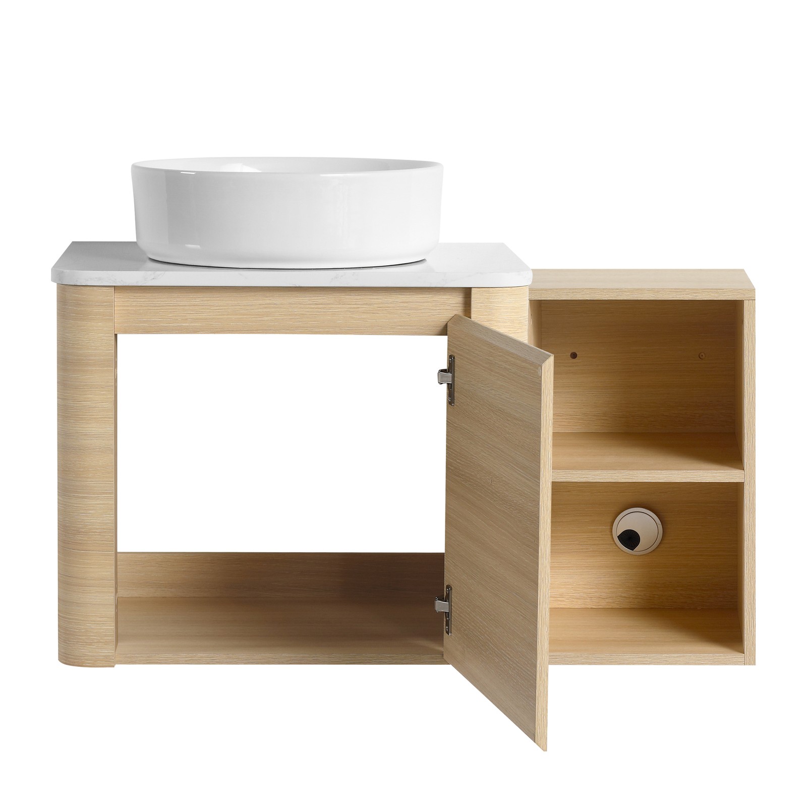 36in Plywood Floating Bathroom Vanity W/White Ceramic Basin Sink Storage Shelves