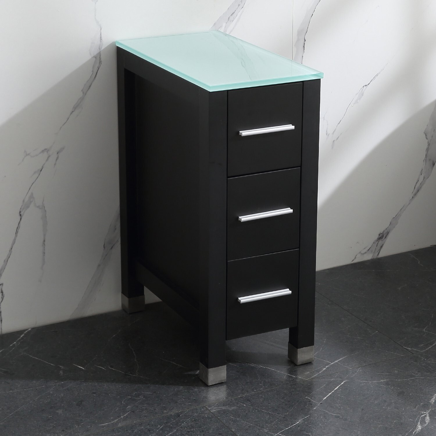 Wonline small 11.8″ Bathroom Vanity Cabinet with Glass Countertop