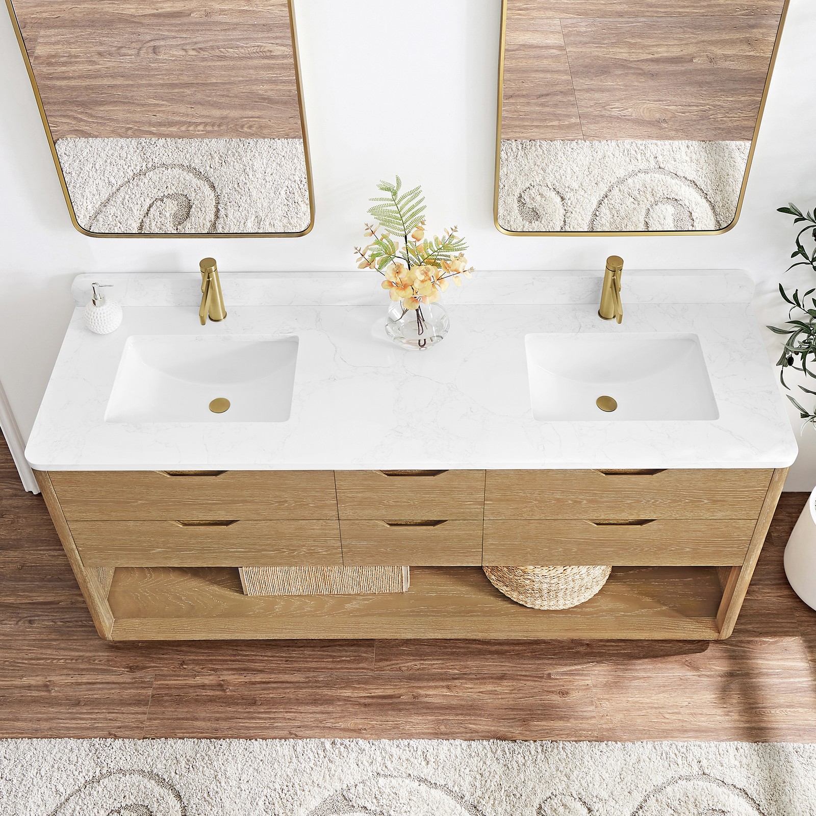 Harbin 72″ Double Bath Vanity in Washed Ash Grey with White Grain Stone Top