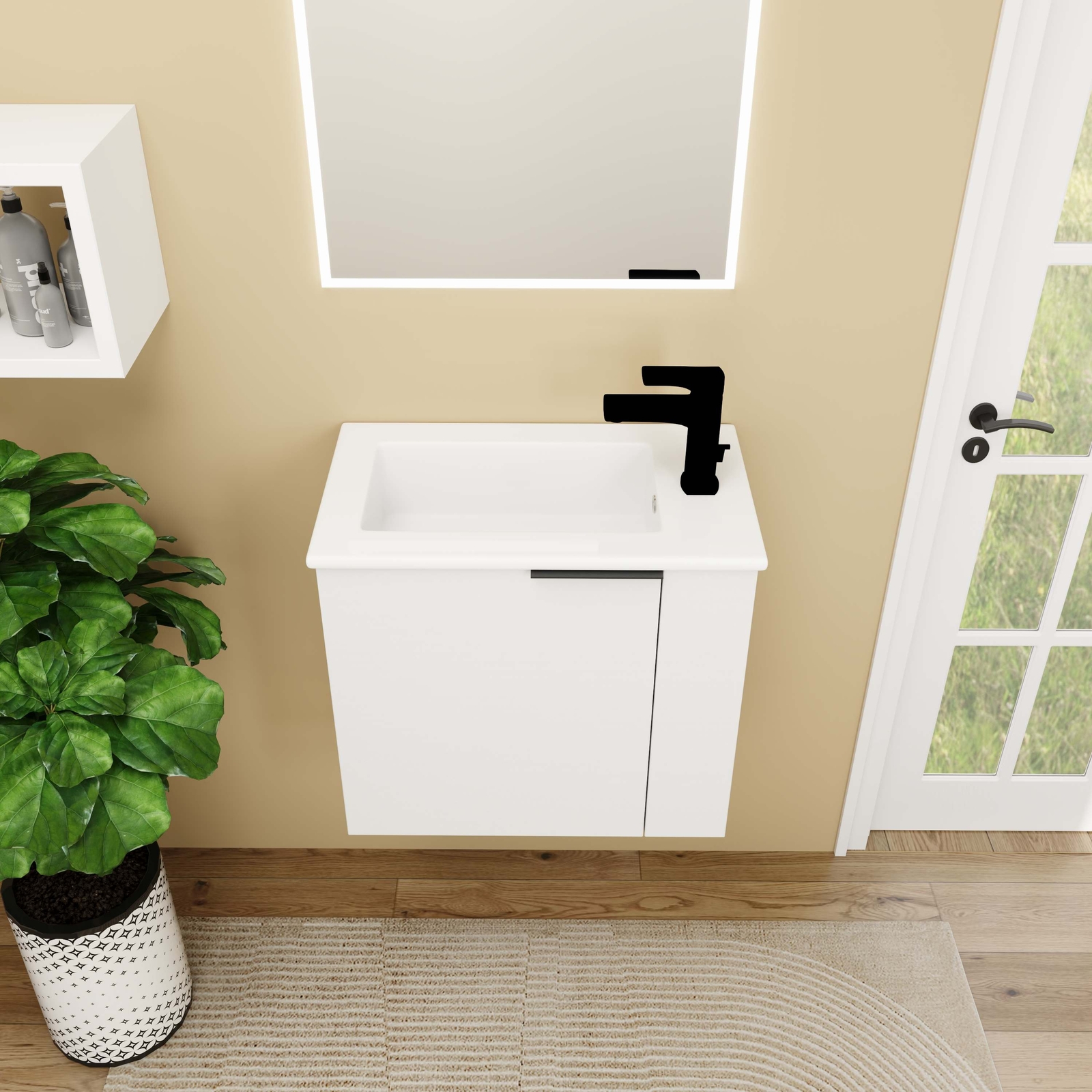 22” Wall Mounted Small Floating Bathroom Vanity w/ Sink Soft Close Door White