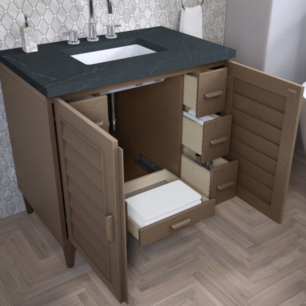 36″ James Martin Portland 620-V36-WW-3CSP Vanity Cabinet Charcoal Soapstone Top