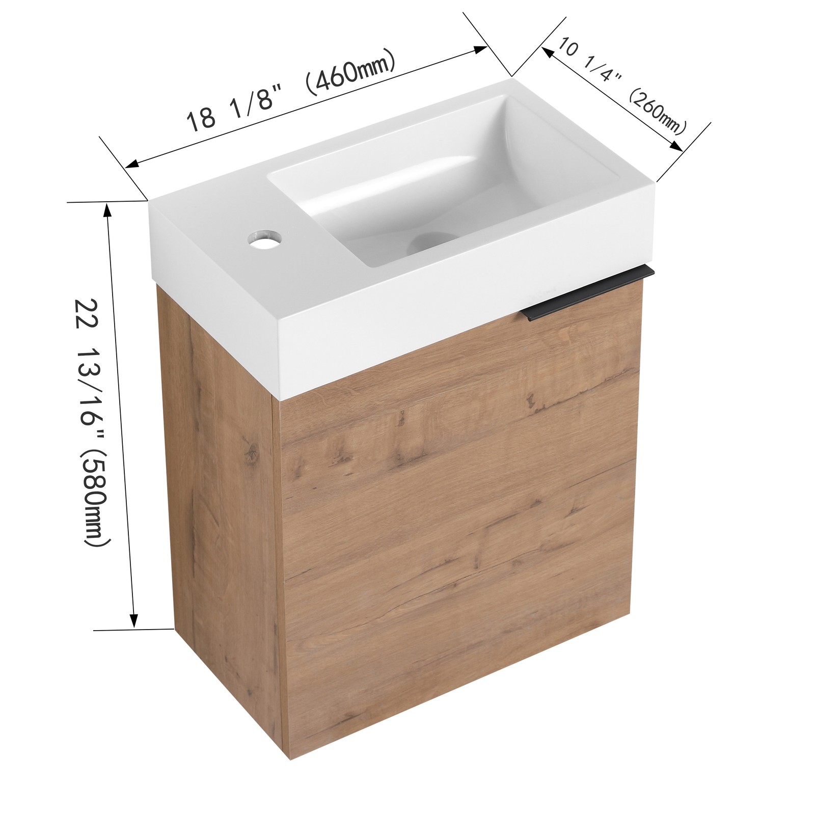 18in Floating Wall-Mounted Bathroom Vanity Cabinet W/ Resin Sink Basin Plywood