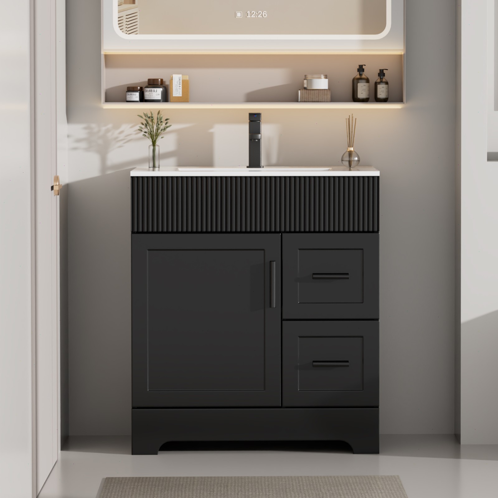36″ Single Bathroom Vanity Set with Drop in Ceramic Sink Top with Wave Lines
