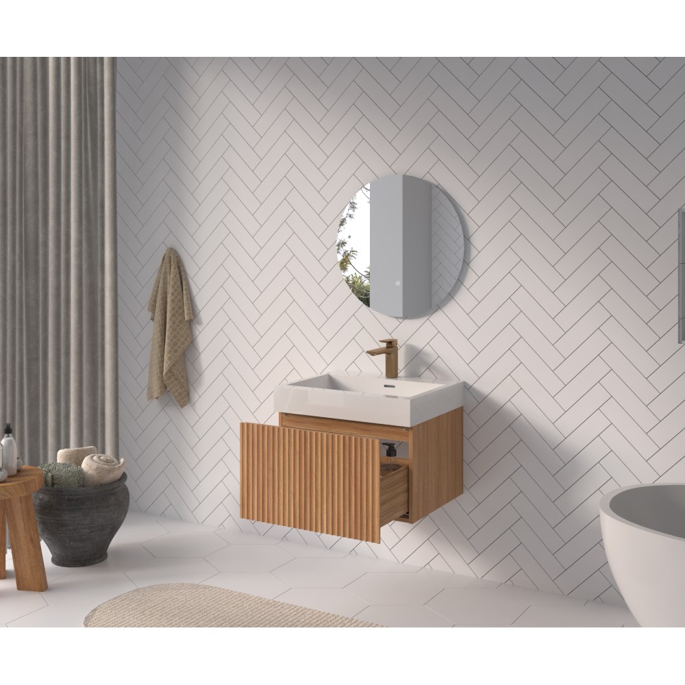 24in Wall Mounted Floating Bathroom Vanity Sink Integrated Basins Acacia Plywood