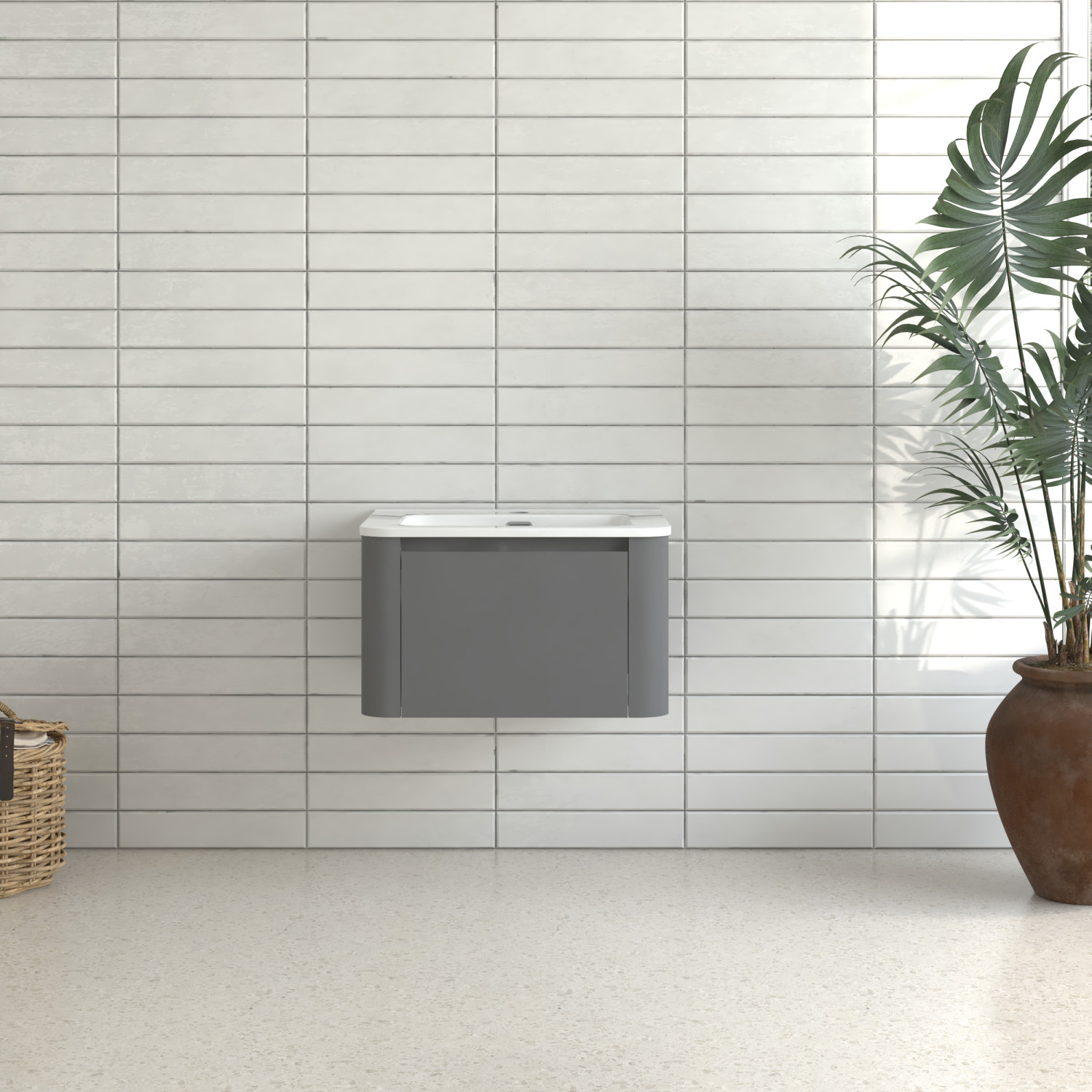 24″ Grey Floating Bathroom Vanity with White Ceramic Integrated Basin