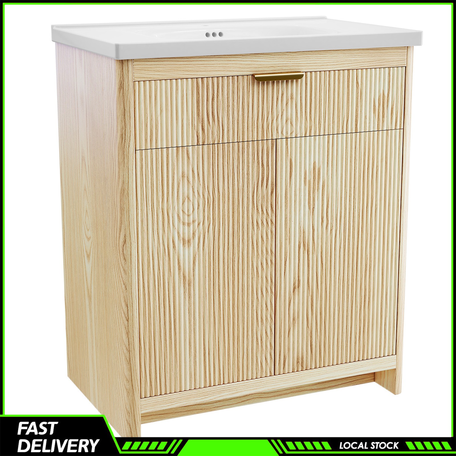 31″ Bathroom Vanity with Vanity Top Ceramic Sink, Storage Cabinet & Flip Drawer