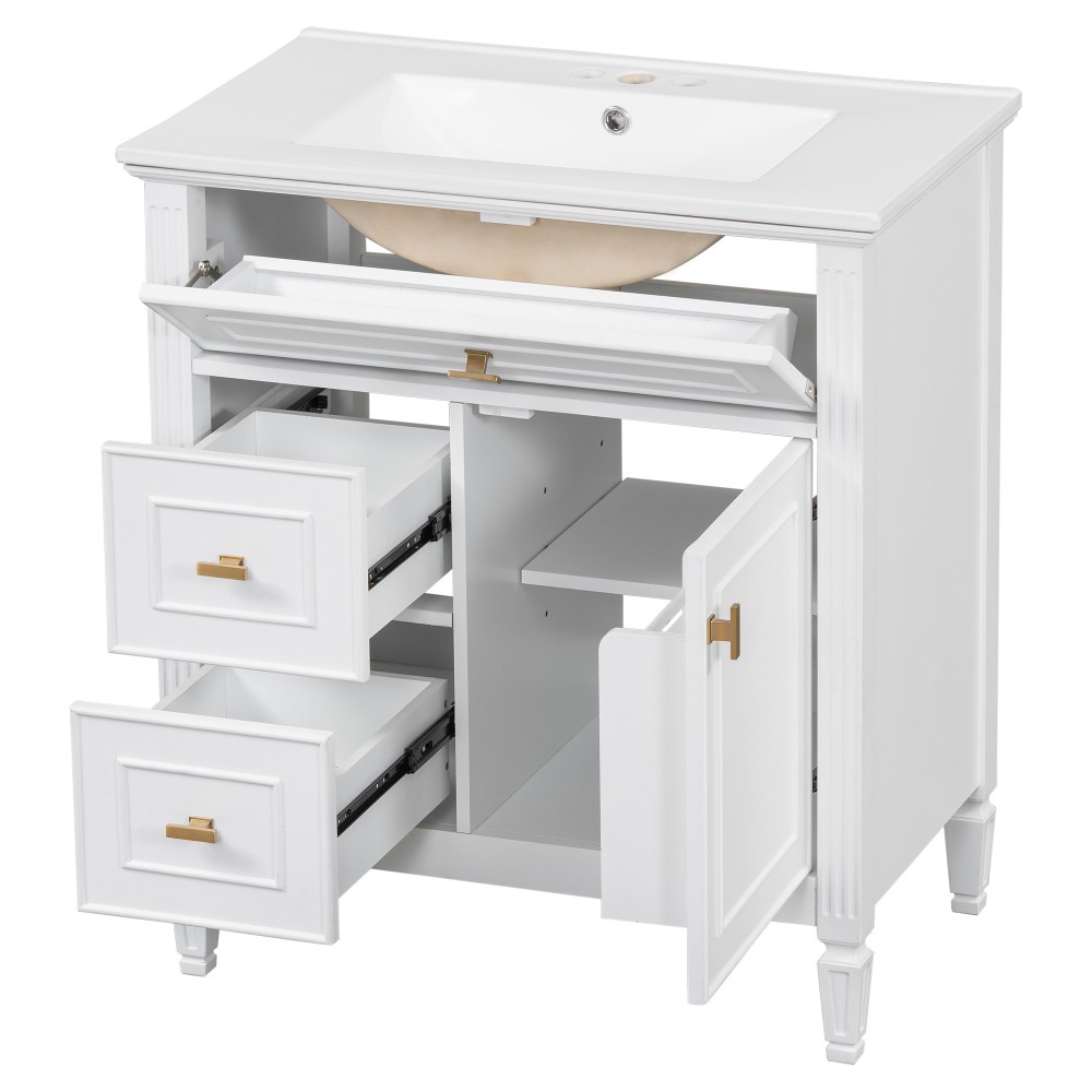 30 Inch Blue Gray Bathroom Vanity Solid Wood Frame MDF Pine Cabinet