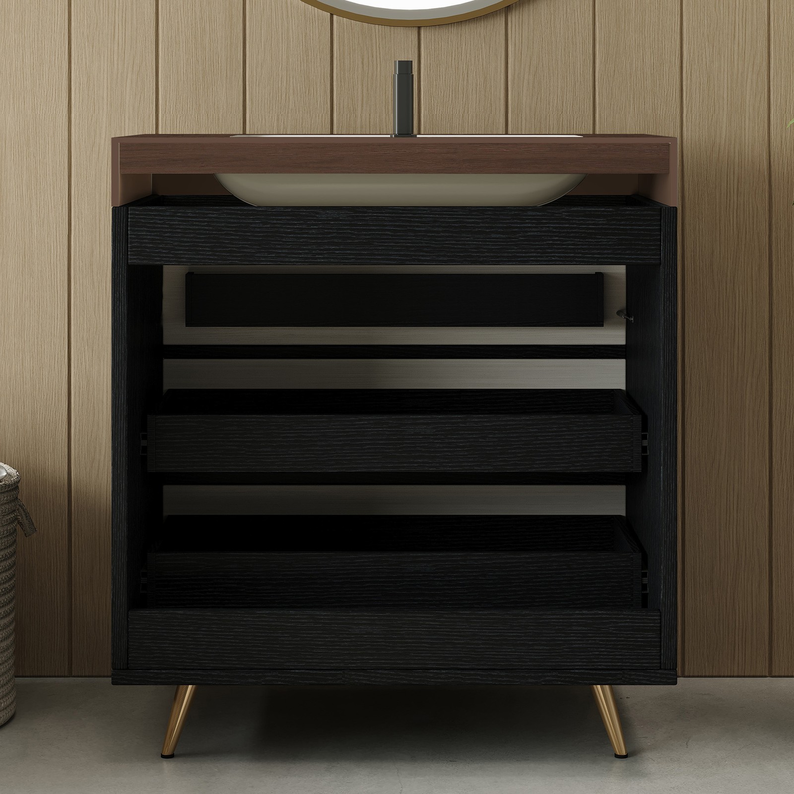 Modern Bathroom Vanity with Sintered Stone Top & Ceramic Sink