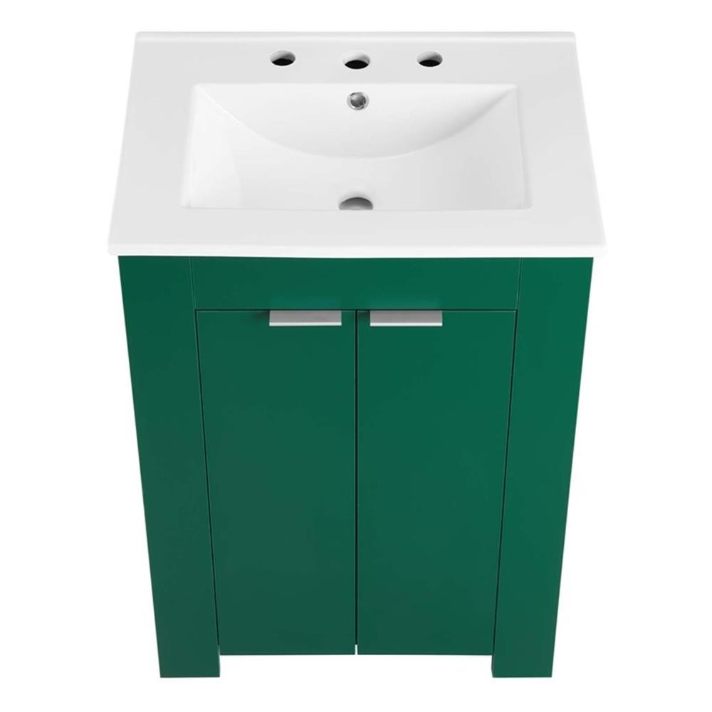 Modway Maybelle Modern Wood/Ceramic Bathroom Vanity in Green/White