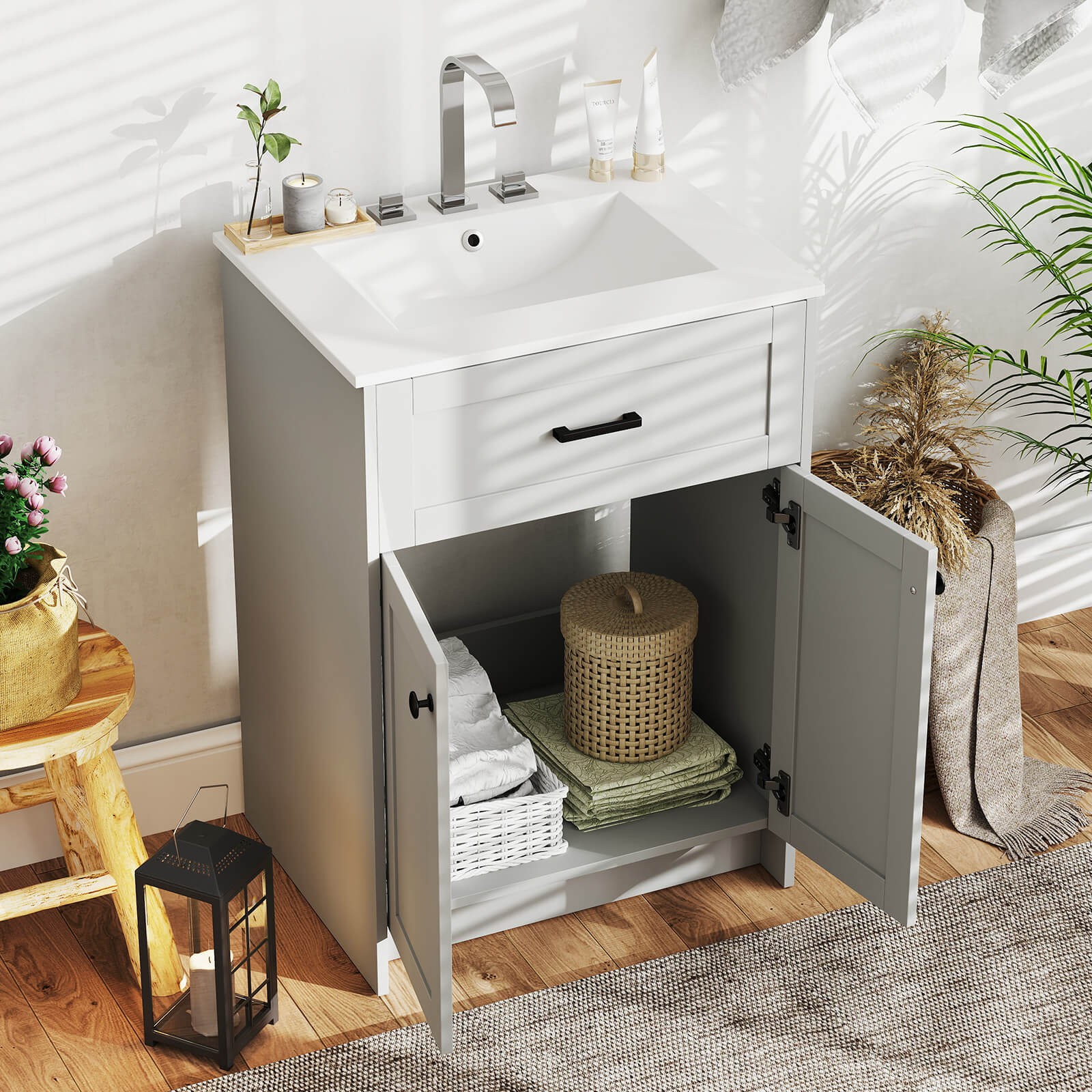 Bathroom Vanity Unit w/ Basin Under Sink Bathroom Storage Cabinet Freestanding