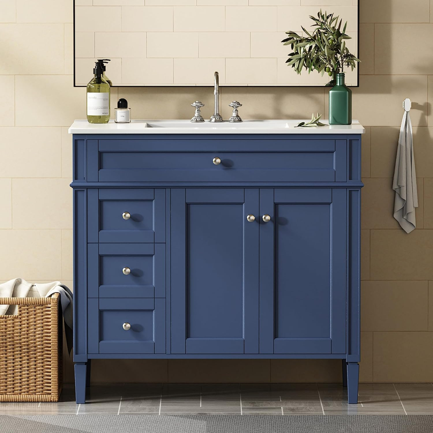 36″ Bathroom Vanity with Sink, Solid Wood Frame Modern Bathroom Vanity, Bathroom