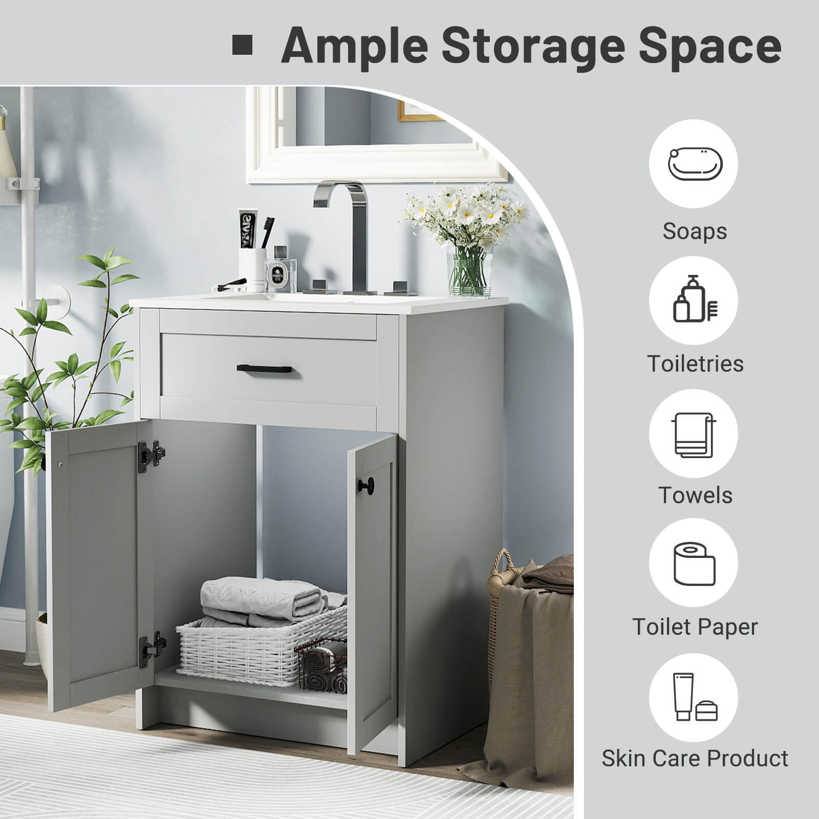 Bathroom Vanity Unit w/ Basin Under Sink Bathroom Storage Cabinet Freestanding