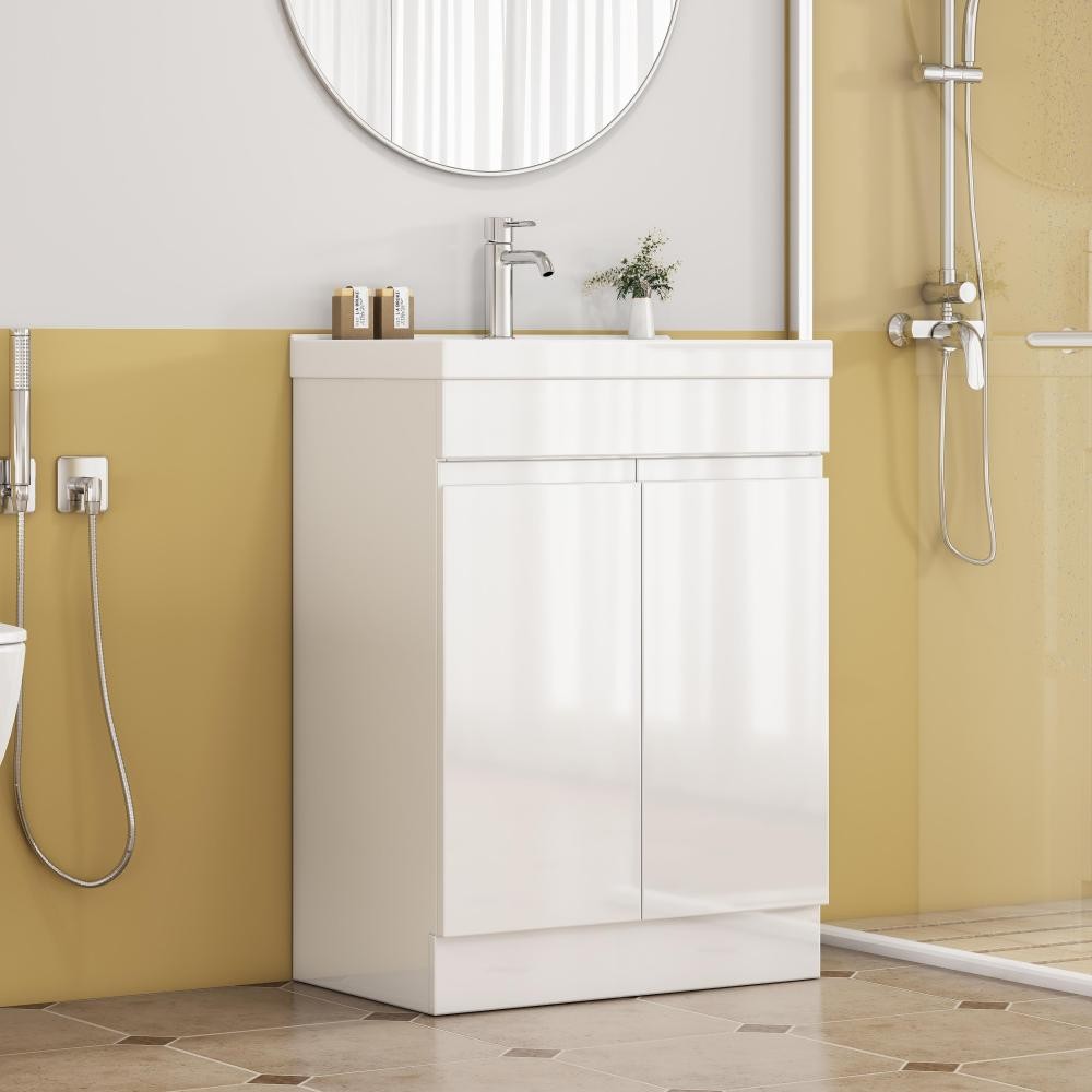 24in Bathroom Vanity Sink Combo 2 Doors Shelf Handle-Free Thick-Edged Basin