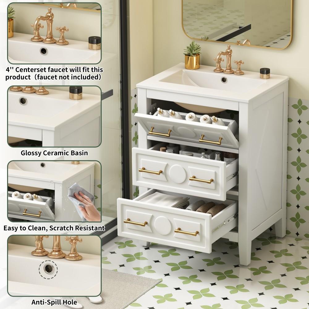 Bathroom Vanity W Ceramic Sink Combo 3 Drawers