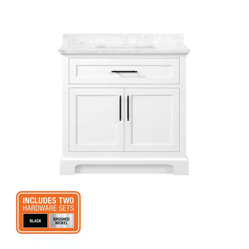 Doveton 36 In. Single Sink Freestanding White Bath Vanity with White Engineered