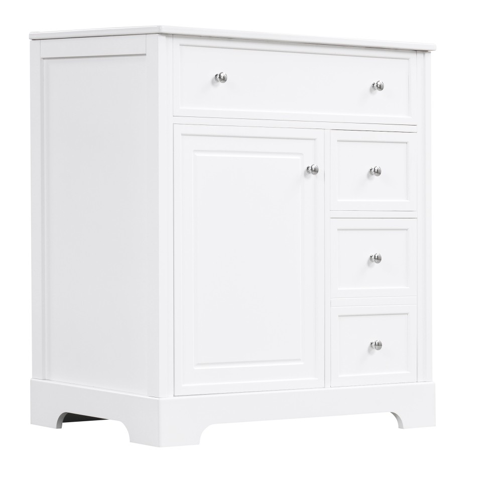 30 Inch White Bathroom Vanity with Ceramic Sink Top Solid Wood MDF Cabinet