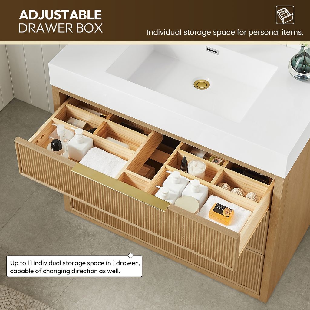 Hohhot 36″ Single Bath Vanity in Washed Ash Grey with White Stone Top