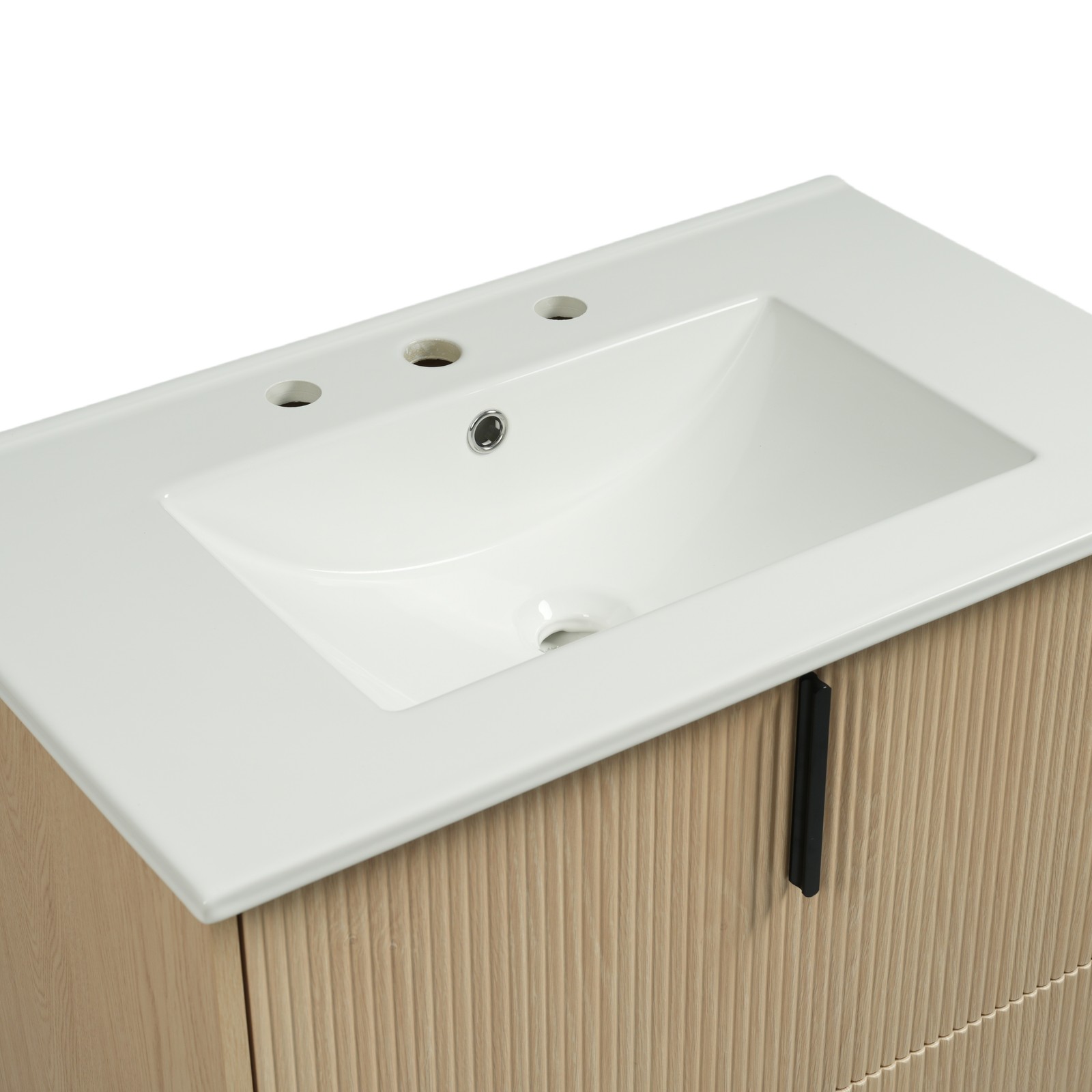 30″ Bathroom Vanity with Ceramic Sink, Soft Close Drawers, Fluted