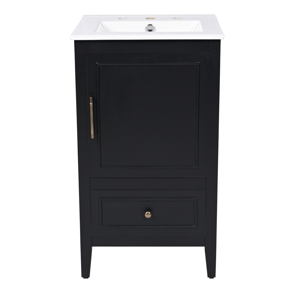 20″ Black Bathroom Vanity with Ceramic Sink Solid Wood MDF Cabinet