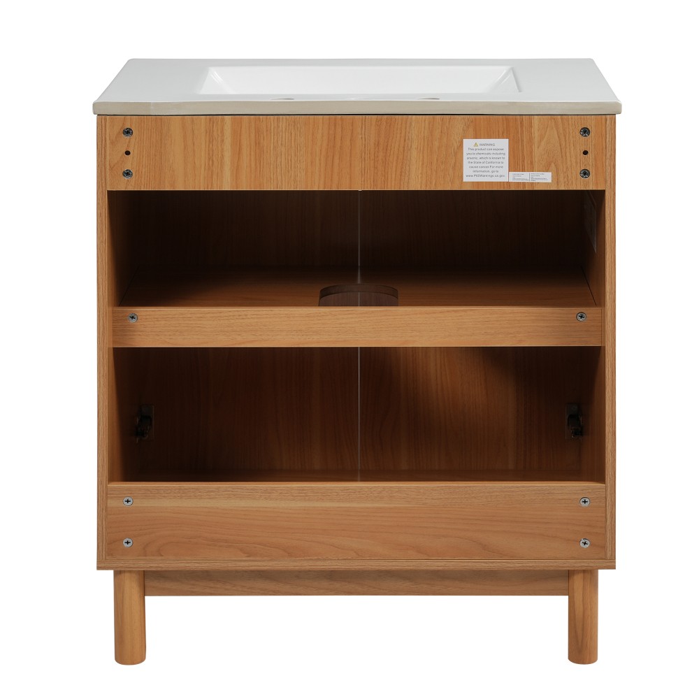 29.9-inch Traditional Bathroom Vanity with Ceramic Sink, Solid Wood Legs