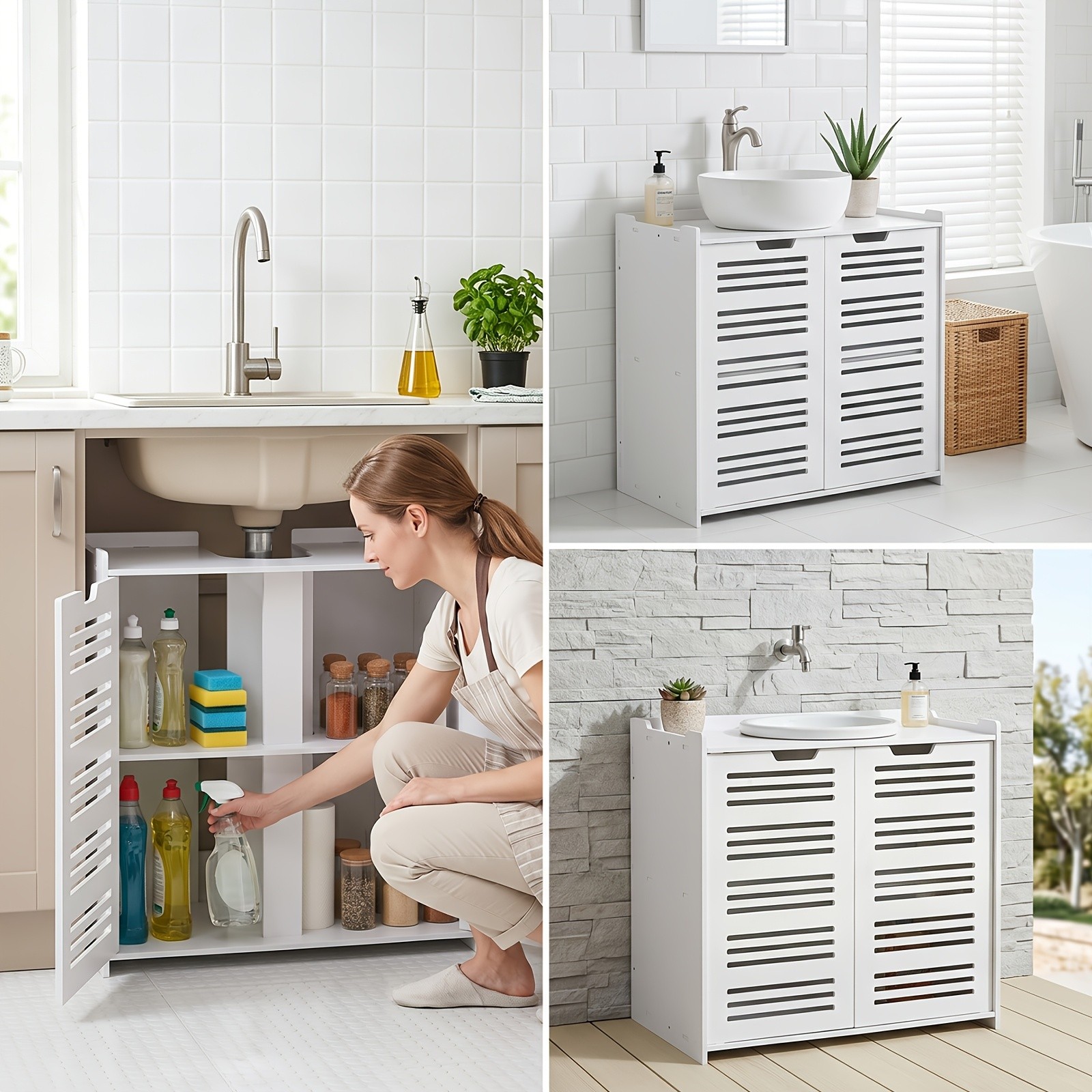 Modern White Bathroom Vanity Cabinet with Storage, Space Saving Under Sink Organ