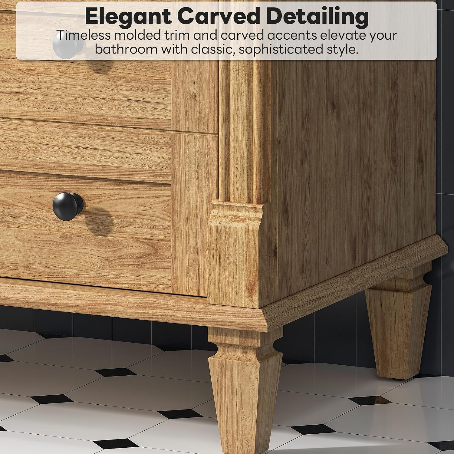 30 Inch Bathroom Vanity with Sink, Towel Holder & Adjustable Solid Wood Legs for