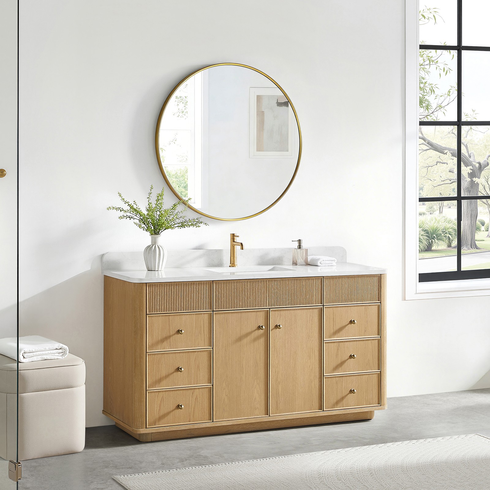 Zogno 60″ Solid Wood Single Bath Vanity in Washed Ash Gray with White Stone Top