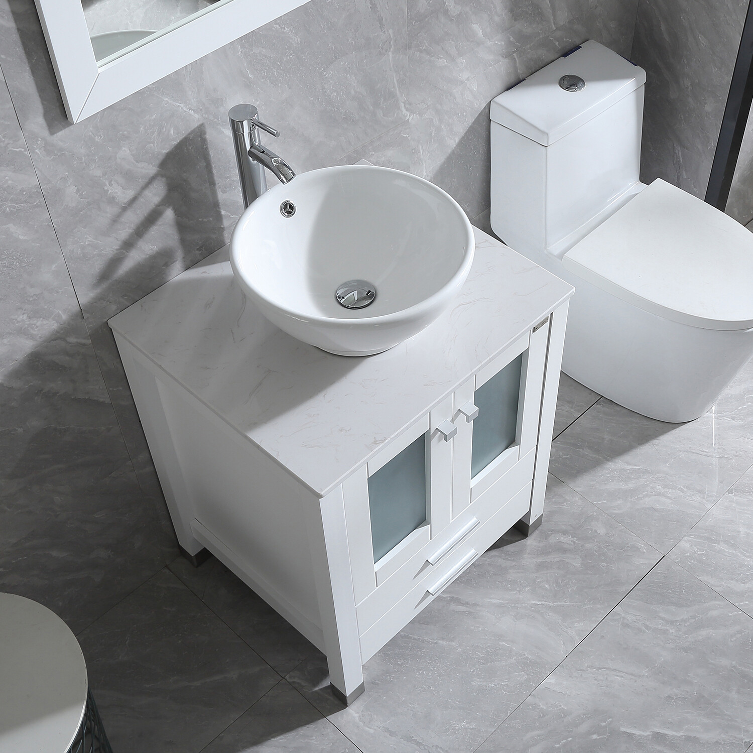 24″ Bathroom Vanity Single Basin Ceramic Sink Set with Faucet Mirror Combo white