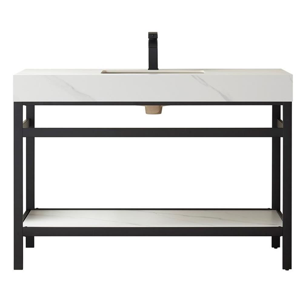 Pemberly Row 48″ Single Sink Bathroom Vanity – Matte Black Frame White Top
