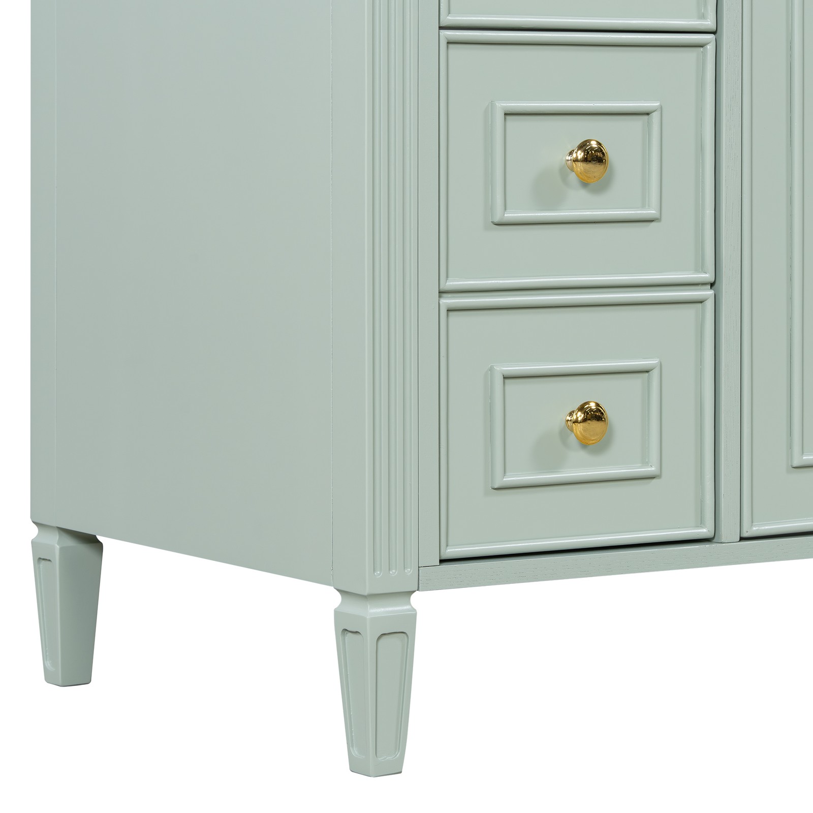 36 Inch Bathroom Vanity with Sink, Green Solid Wood Cabinet, Gold Handles