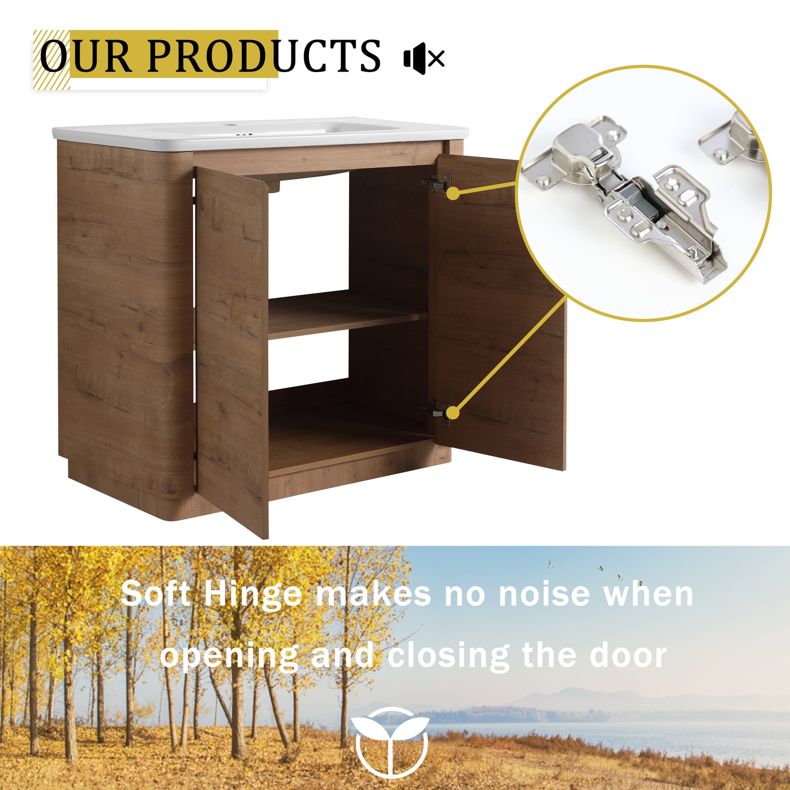 36 inch Freestanding Bathroom Vanity with Ceramic Sink Adjustable Shelf Plywood