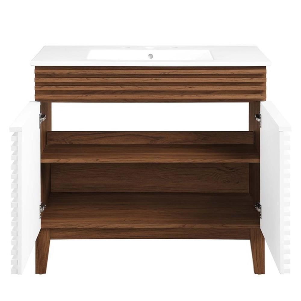 Modway Render 36″ MDF and Particleboard Bathroom Vanity in White/Walnut