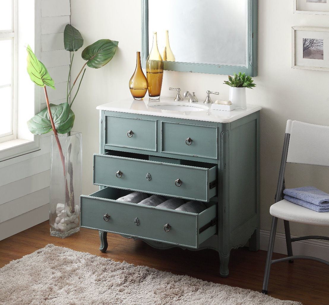 34 inch Cottage look Blue Daleville Bathroom Sink vanity HF081Y – Local Pick up