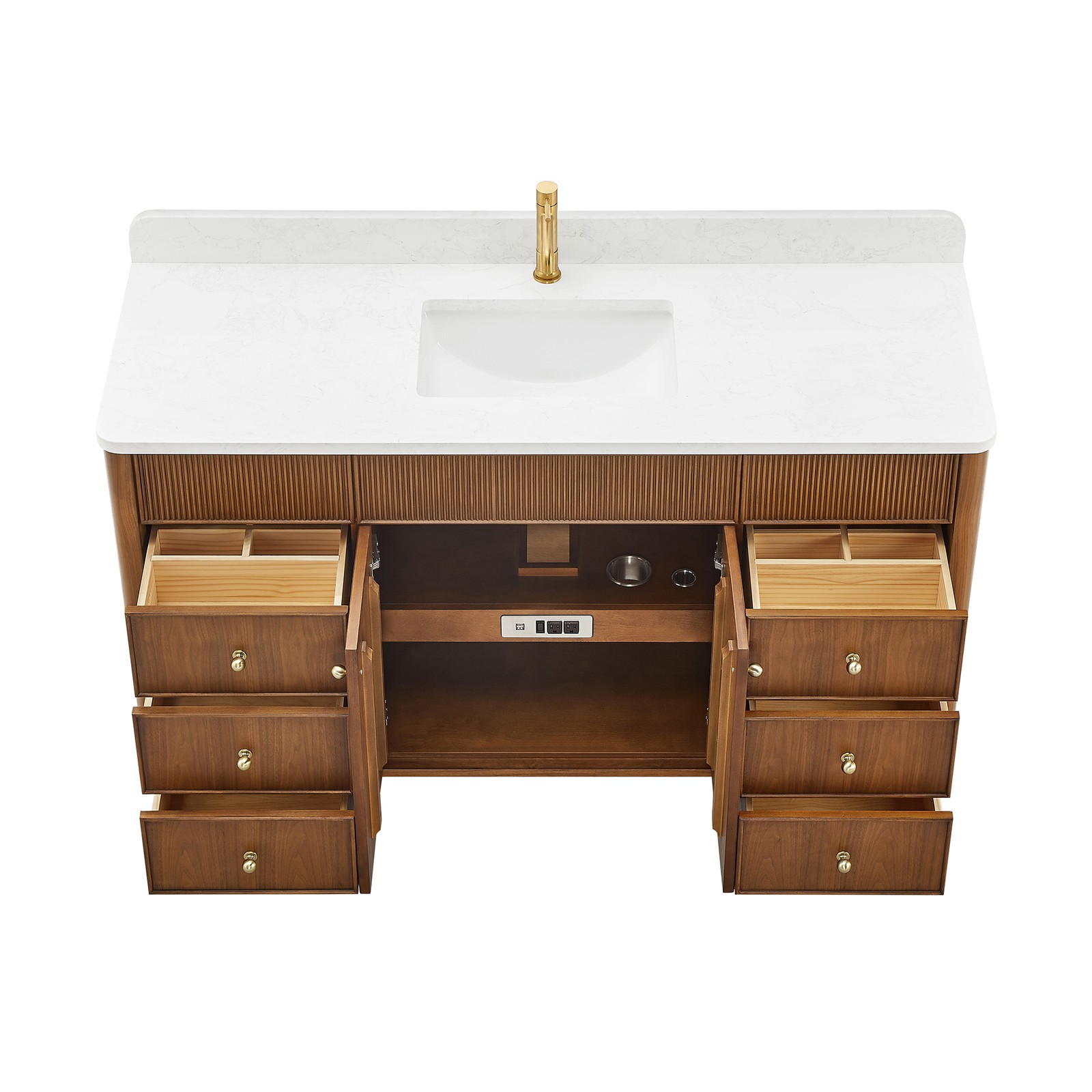 Zogno 60″ Single Sink Bath Vanity in Natural Walnut with White Grain Stone Top