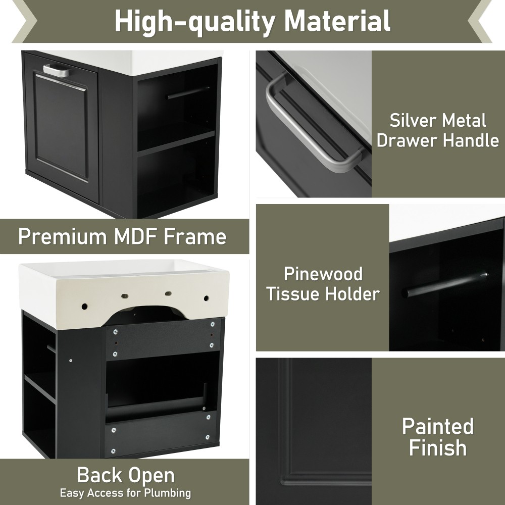Wall-Mounted Bathroom Vanity with Sink Adjustable Shelves Soft-Close Mechanism