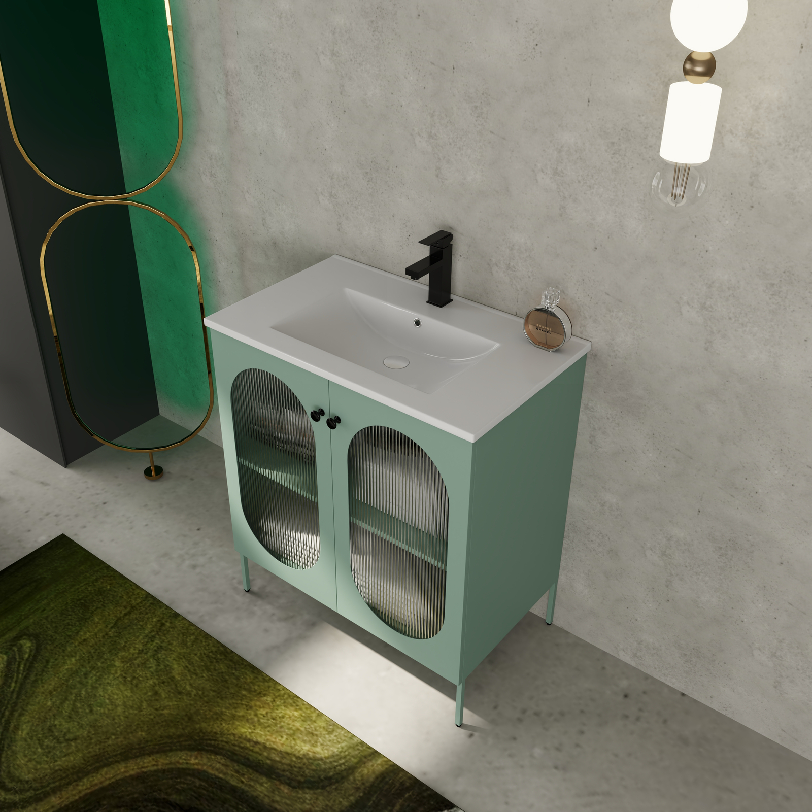 Modern 30″ Metal Freestanding Bathroom Vanity W/ Single Ceramic Sink Basin Green