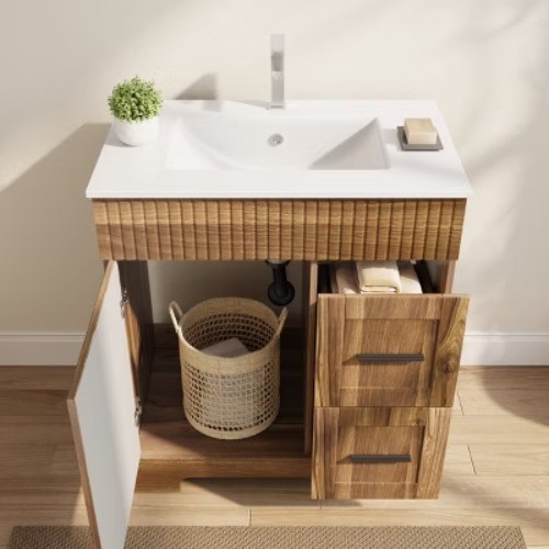 HOMMOW 30″ Single Bathroom Vanity With Ceramic Top And Faucet, Bathroom Vanity