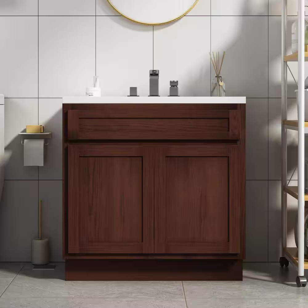 30 In. W X 21 In. D X 32.5 In. H 2-Doors Bath Vanity Cabinet Only in Brown (Unas