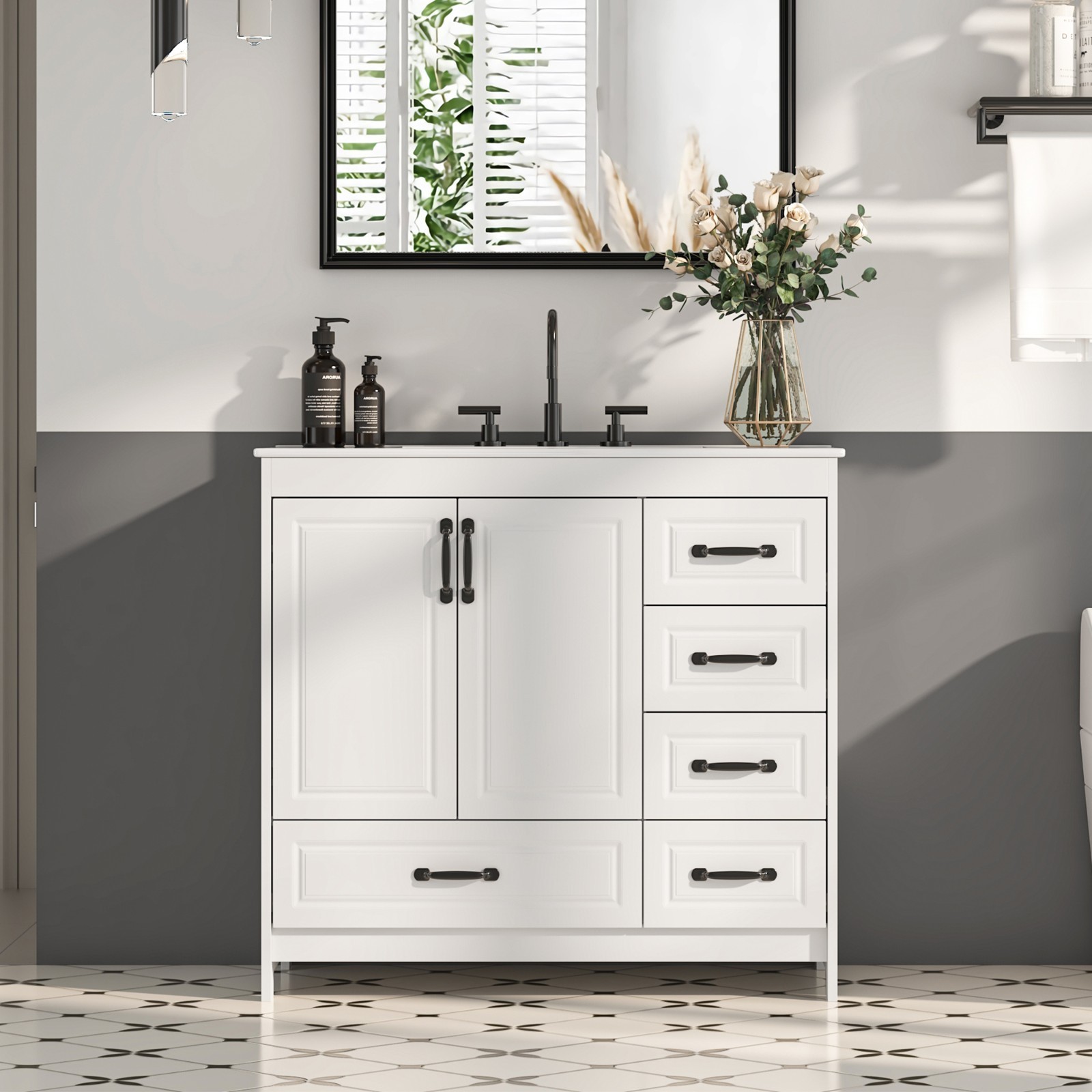Bathroom Vanity Cabinet with Ceramic Sink Combo Bathroom Cabinet Set with Drawer