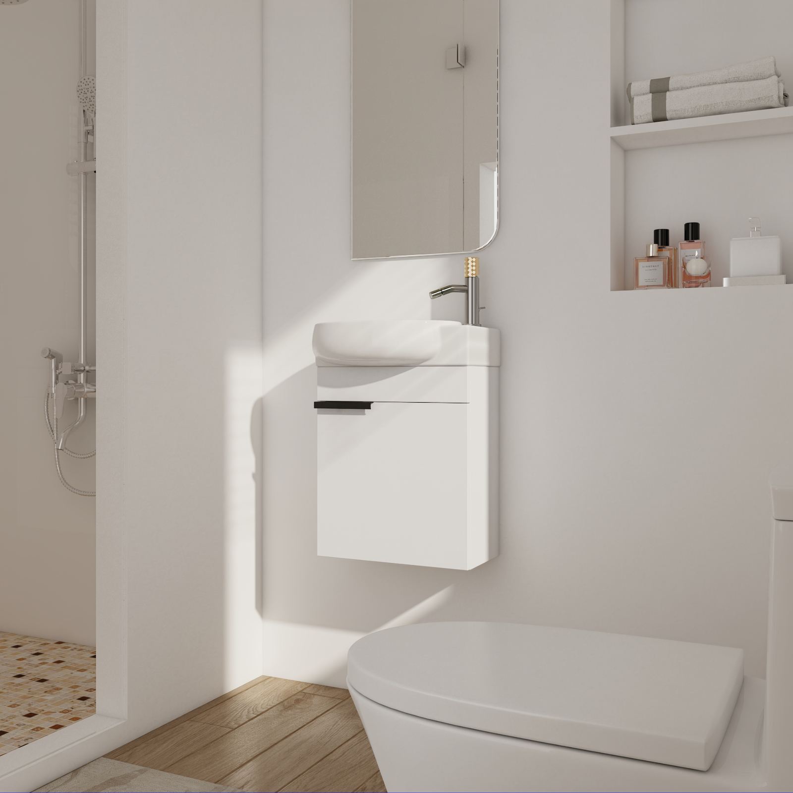 16″Wood Bathroom Vanity W/Sink Combo Wall Mounted Floating for Small Space White