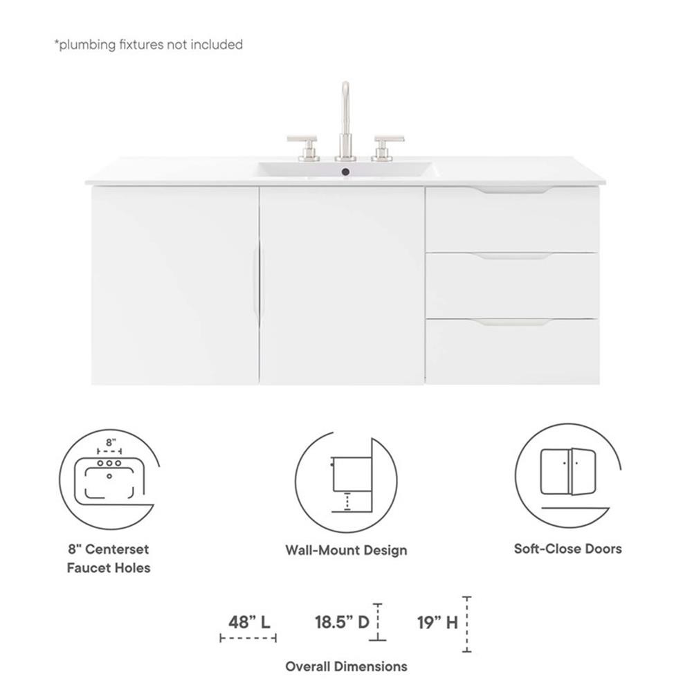 Pemberly Row Modern Wood Single Sink Bathroom Vanity in White