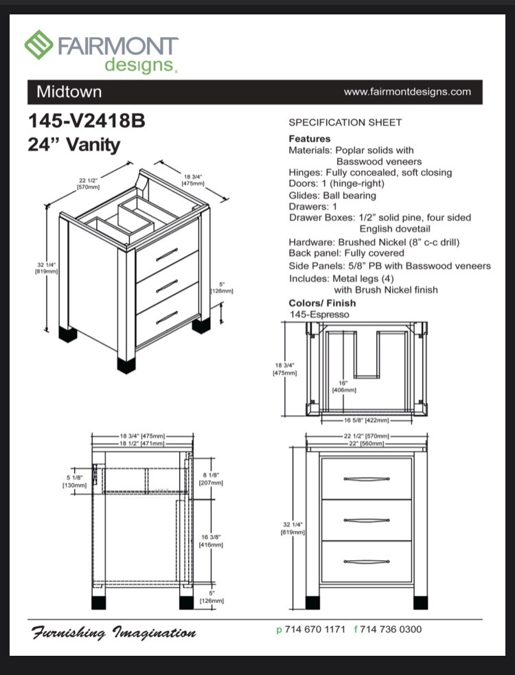 Fairmont Designs 145-V2418B Midtown 24″ Modern Bathroom Vanity in Espresso